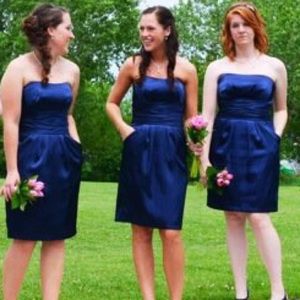 David’s Bridal strapless knee length dress.